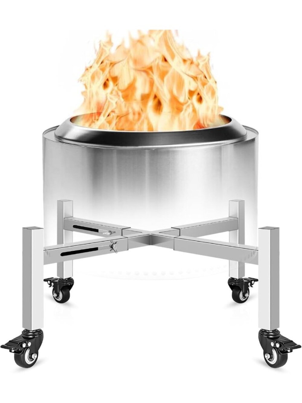 Adjustable Fire Pit Stand with Wheels | 15-27" Stainless Steel Base for Outdoor